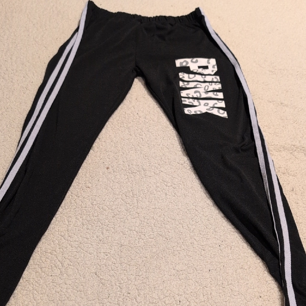 Pink Black Joggers with White Stripes